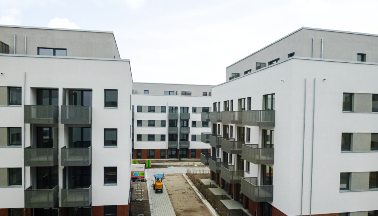 Brandschutzprüfung von 12 Wohngebäuden Blick auf die fertiggestellten Wohngebäude