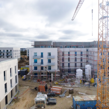 Gartenstadtquartier am Landschaftspark „Grünzug am Falkenberg“, Baufeld Ost und West Blick auf die Baustelle - Gartenstadtquartier